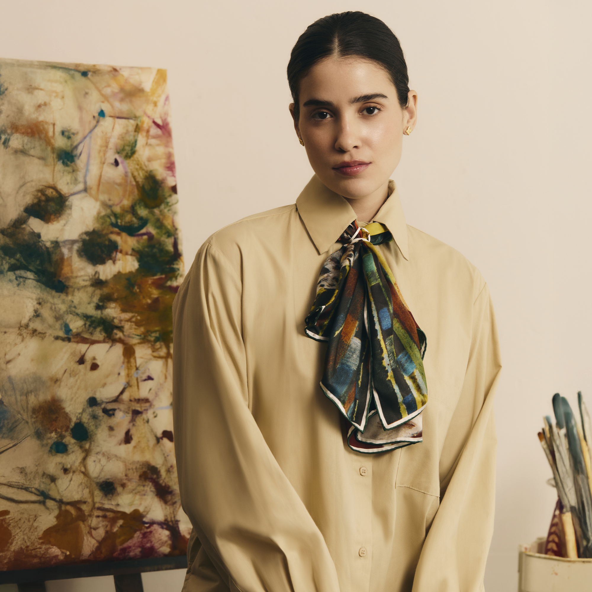 Double-faced A Onça silk satin scarf | 90x90cm