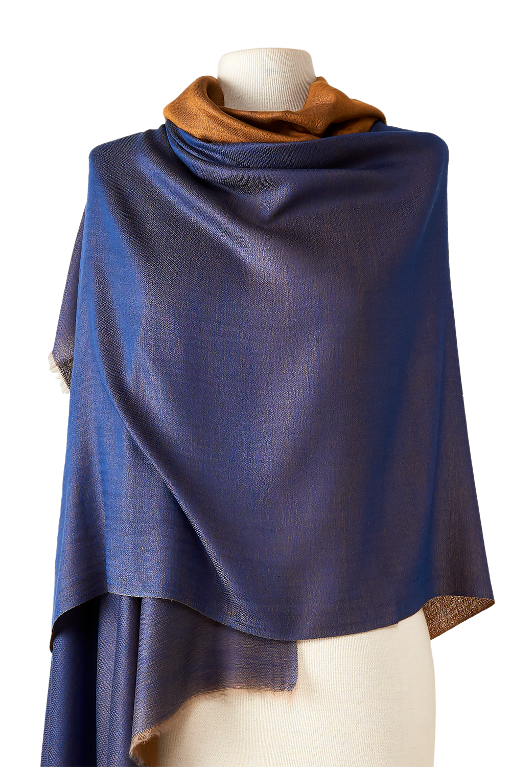 pashmina de puro cashmere verdadeiro premium dupla face dourada e azul 100x210cm para festas, casamentos, frio e alto inverno