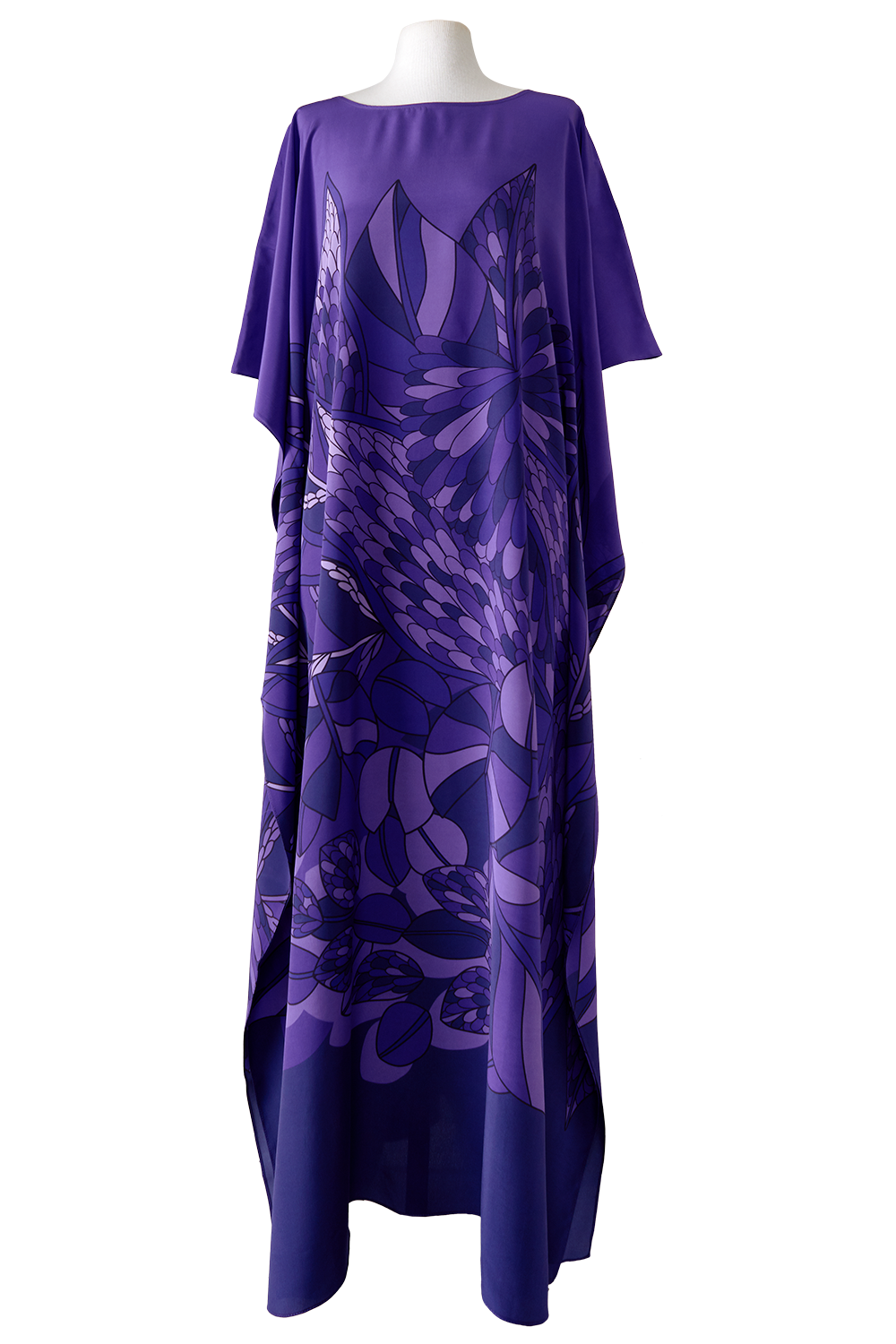 Kaftan longo de seda Ramos de Púrpura roxo