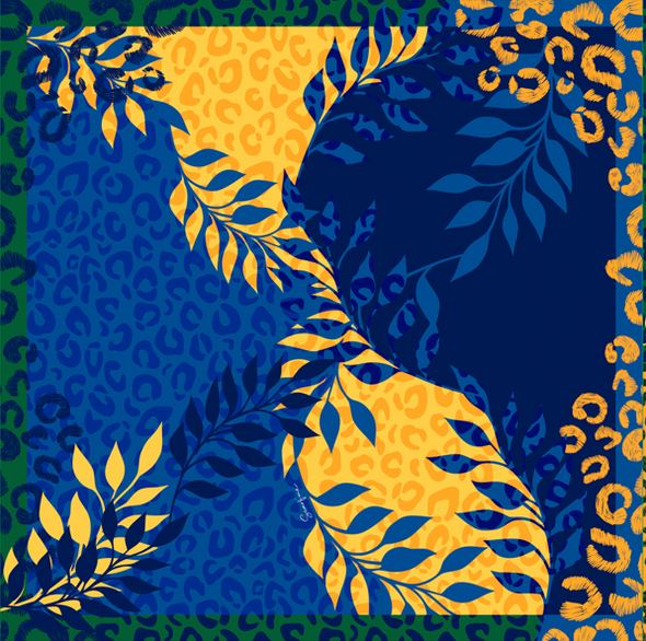 Lenço Brasil Animal azul em twill de seda | 65x65cm