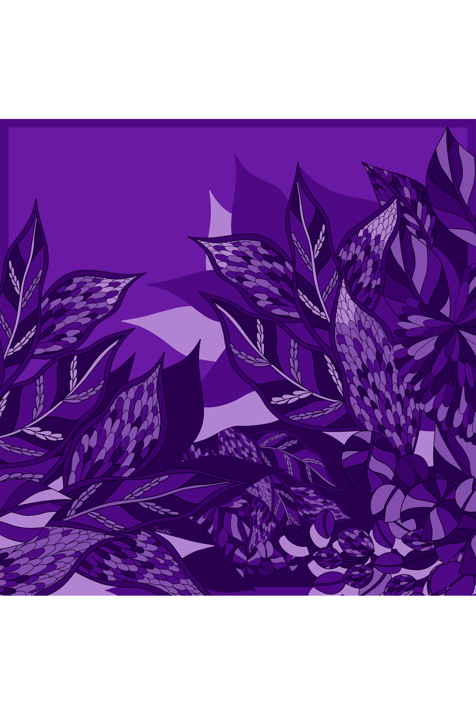 Lenço Ramos de Púrpura roxo em cetim de seda | 90x90cm