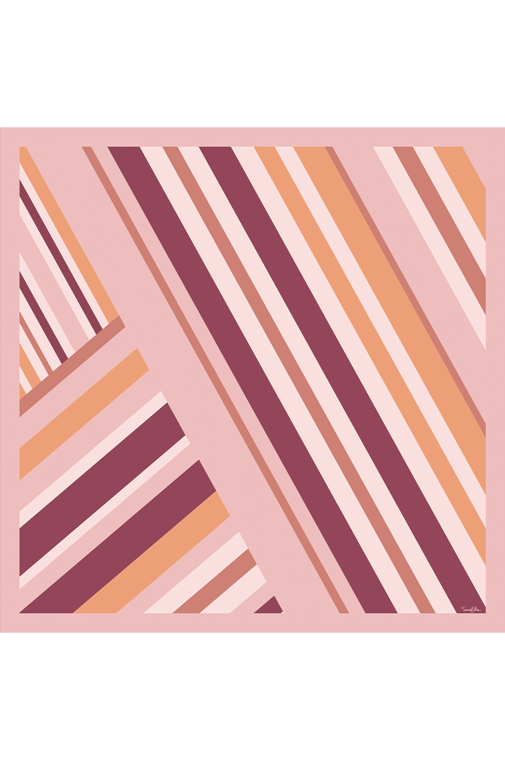Lenço Listras Maximalistas rosé em cetim de seda | 90x90cm