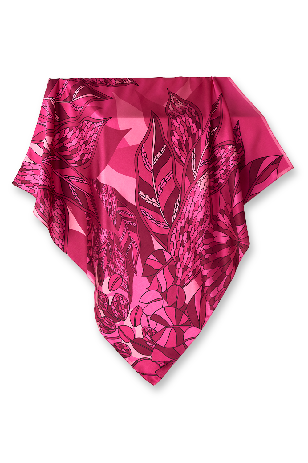Lenço Ramos de Púrpura pink em cetim de seda | 90x90cm
