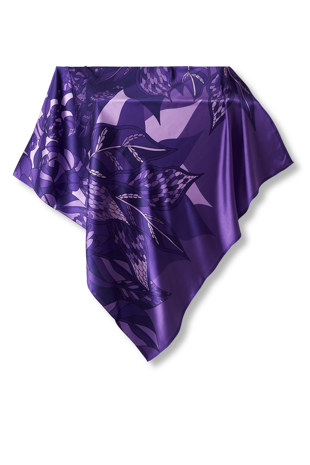Lenço Ramos de Púrpura roxo em cetim de seda | 90x90cm