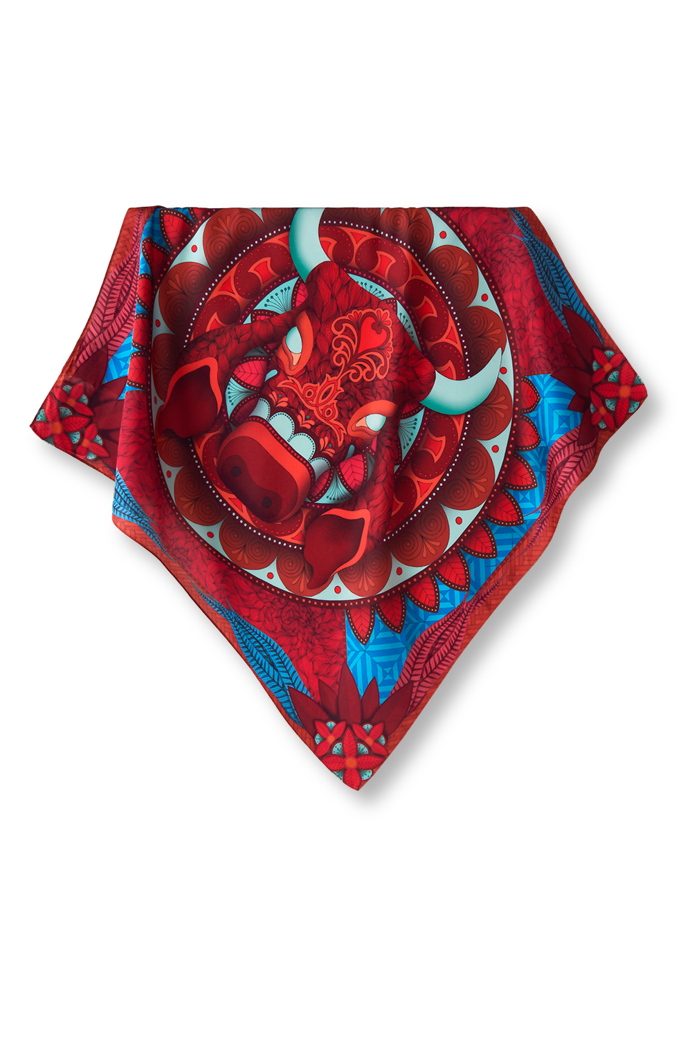 Lenço Touro vermelho em cetim poliéster | 50x50cm