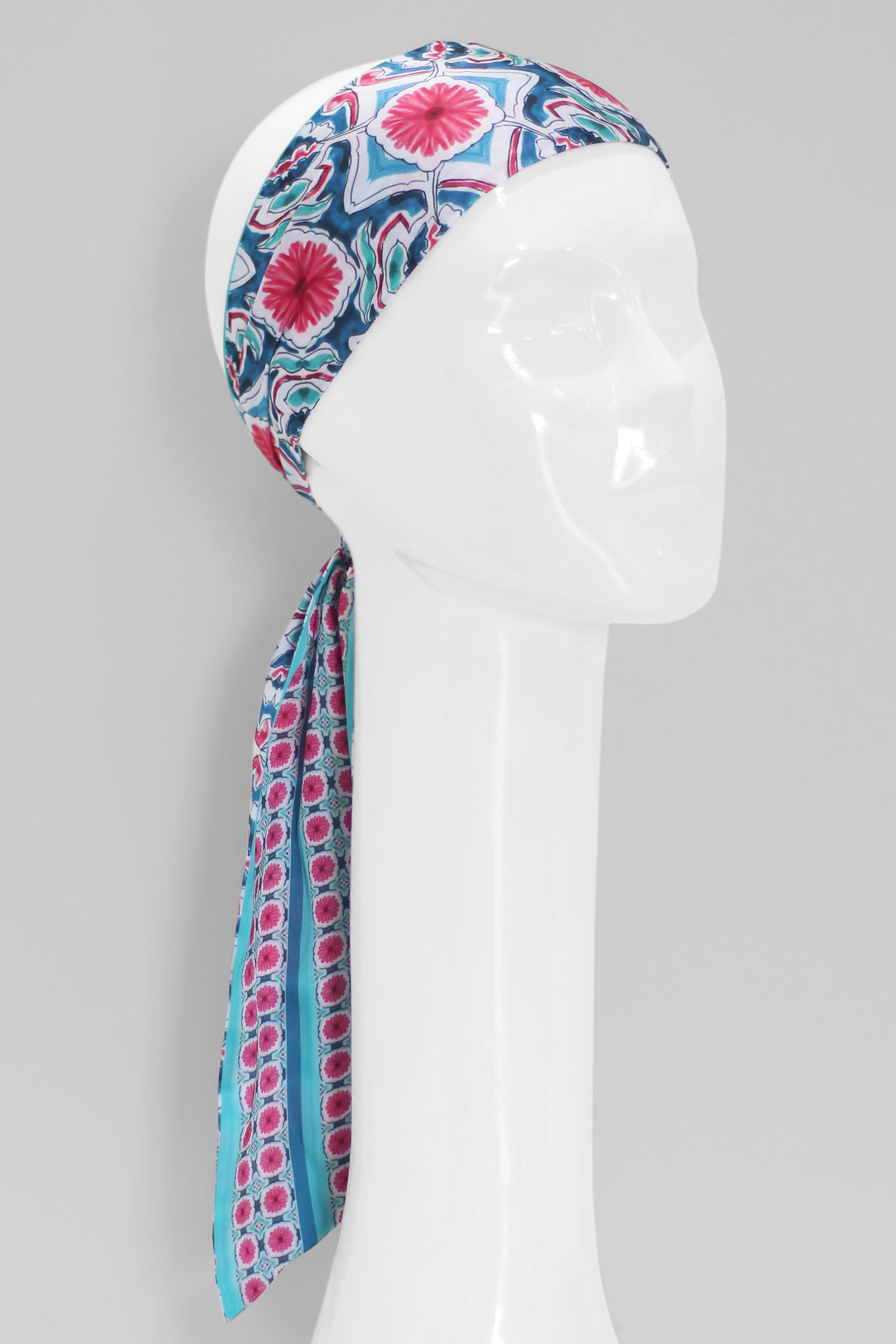 bandana faixa twilly scarf me arabesco azul em cetim de poliéster 8x130cm