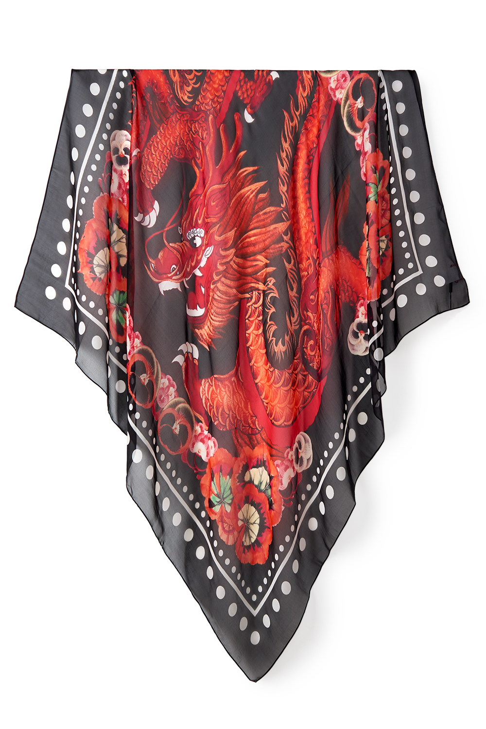 Max lenço Dragão em mousseline de seda | 130x130cm
