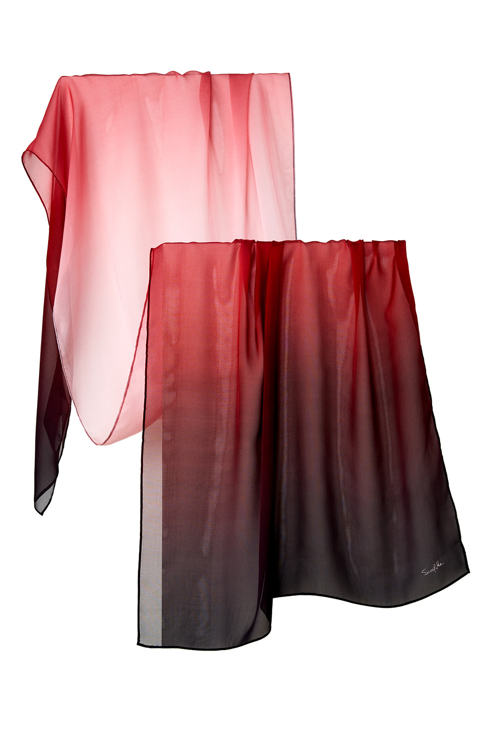 Echarpe Degradê vermelho em mousseline de seda | 60x210cm
