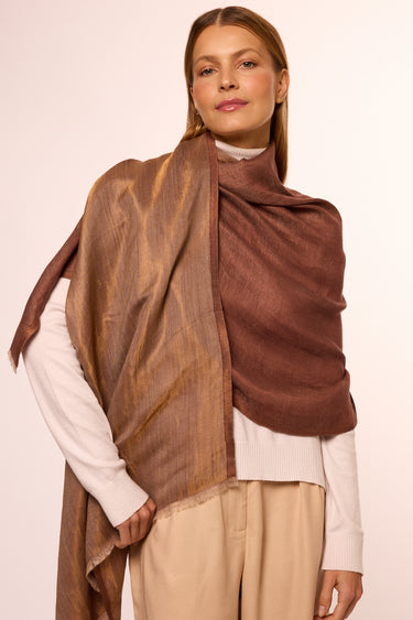 Dupla face Cashmere com seda Zari chocolate