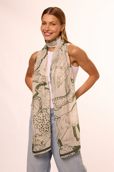 Echarpe Silhuetas off white em mousseline de seda | 60x210cm