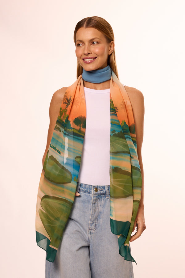 Entardecer long scarf in polyester mousseline | 45x210cm