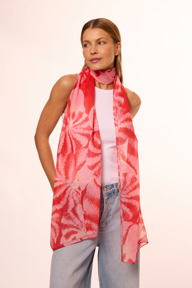 Echarpe Marítima vermelho em mousseline de poliéster | 45x210cm