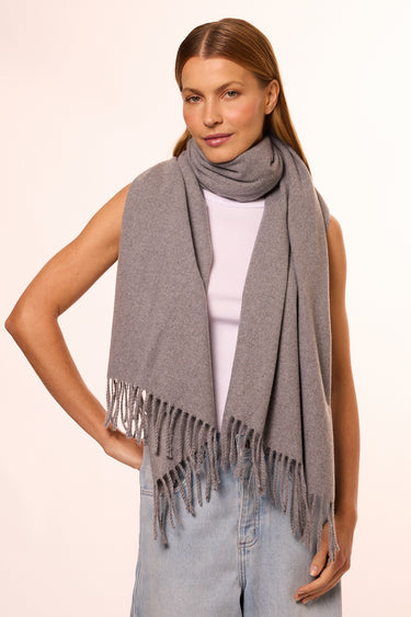 Gray pashmina with a woolen feel.