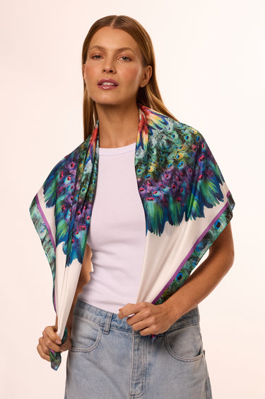 Lenço Mandala Penas em cetim de poliéster | 90x90cm