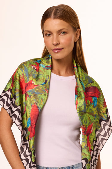 Lenço Araras Rio em cetim de poliéster | 90x90cm