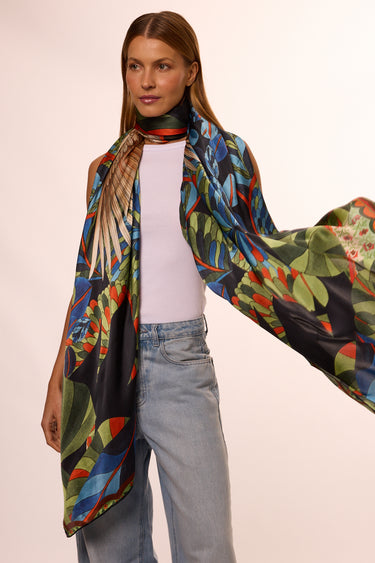 Echarpe Pantanal em cetim de seda | 130x200cm