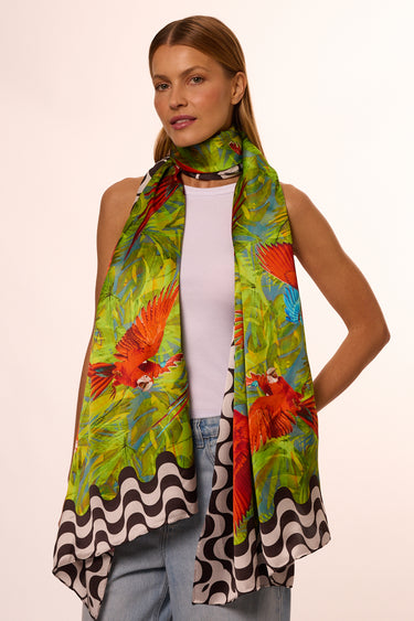 Echarpe Araras Rio em cetim de seda | 130x200cm