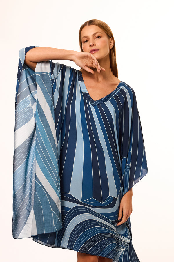 Tropical Gráfico blue short viscose kaftan