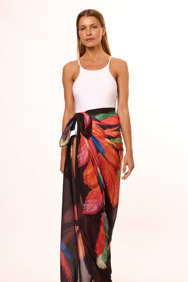 Pareô Penas Aquarela em mousseline de poliéster | 130x130cm