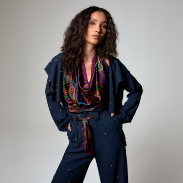 Lenço double face Rabisco em cetim de seda | 110x110cm