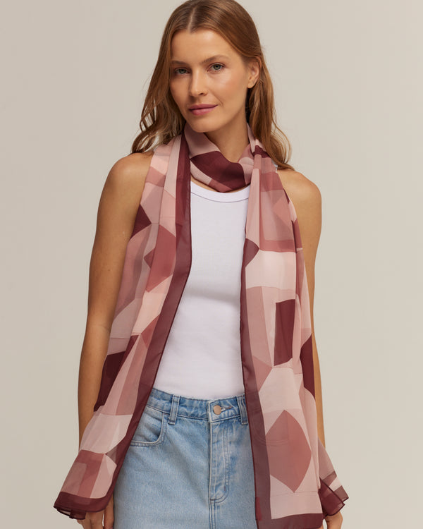 Chiara mocha long scarf in polyester mousseline | 45x210cm
