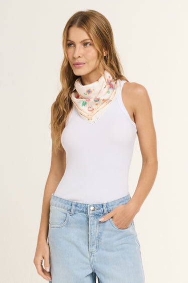 Bamboo Floral Scarf in Polyester Satin | 50x50cm