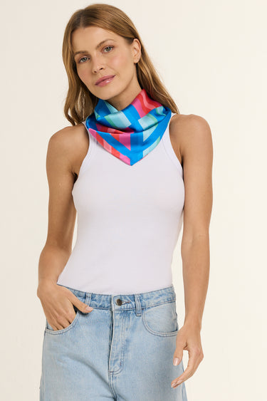 Multicolored striped scarf in polyester satin | 50x50cm