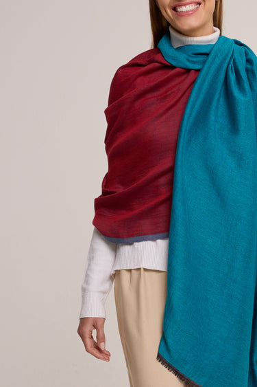 Cashmere Dupla Face vermelho/azul