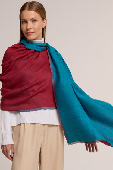 Cashmere Dupla Face vermelho/azul