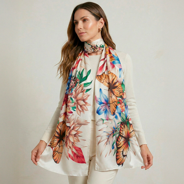 Echarpe double face Flora Light em cetim de seda | 130x200cm