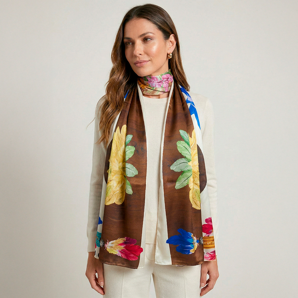 Penas long scarf in silk satin | 130x200cm