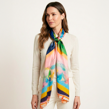 Echarpe double face Brasil Ancestral em cetim de seda | 130x200cm