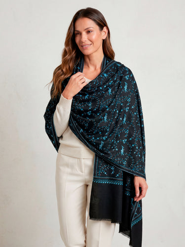 Black/blue Embroidered Cashmere
