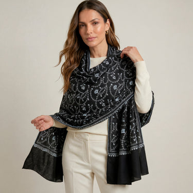 Embroidered Cashmere black/light blue