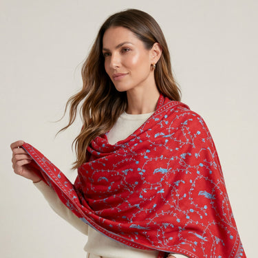 Cashmere Bordado vermelho/azul claro
