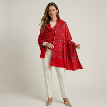 Embroidered Cashmere red/blue