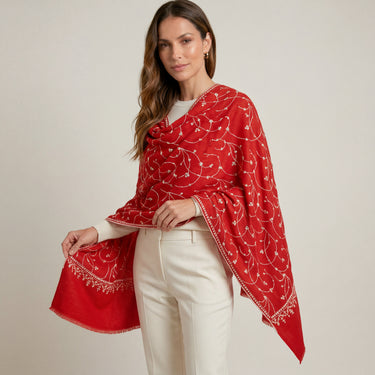 Intense Red Embroidered Cashmere