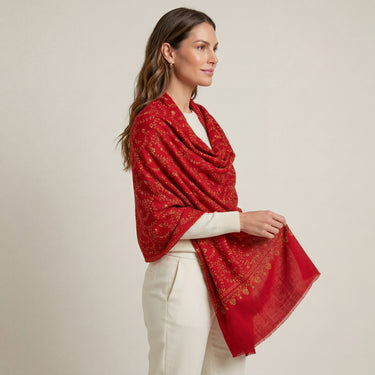 Embroidered cashmere red/yellow