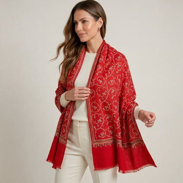 Strong red embroidered cashmere