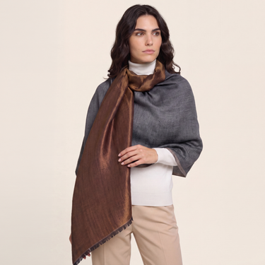 Dupla face Cashmere com seda Zari chumbo