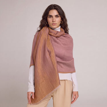 Dupla face Cashmere com seda Zari rosé