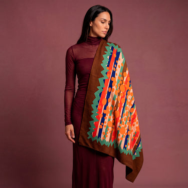 Lenço double face Chuva de Verão em lã | 110x110cm