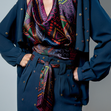 Lenço de seda double face Rabisco + Embalagem Premium & Cartão