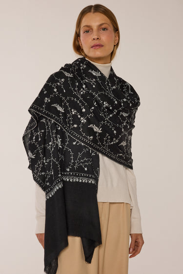 Cashmere luxo Bordado preto/branco