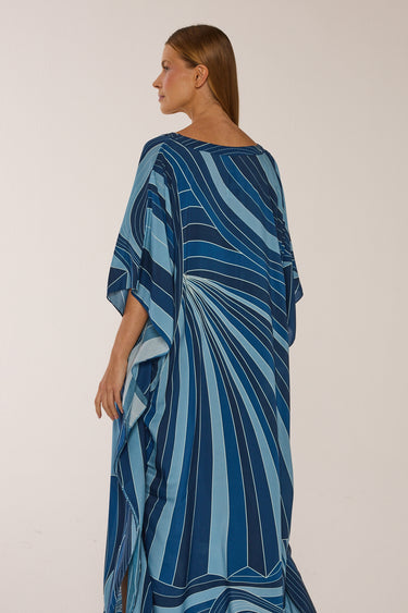 Blue Graphic Tropical Long Viscose Kaftan