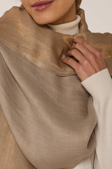 Dupla face Cashmere com seda Zari caqui