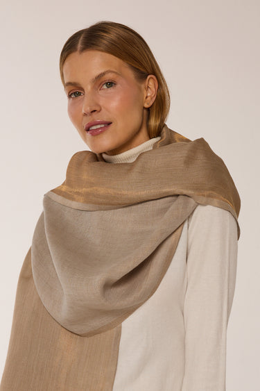 Dupla face Cashmere com seda Zari caqui