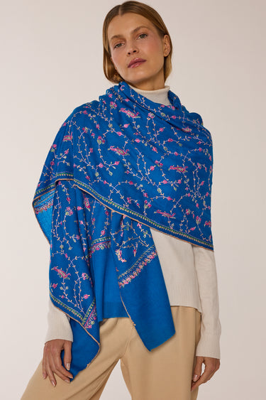 Embroidered Cashmere blue/pink