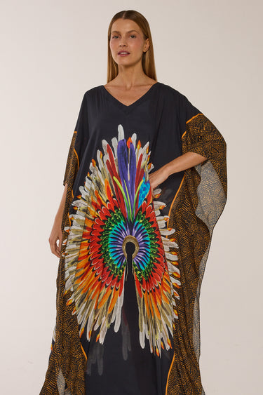 Long viscose kaftan Black headdress