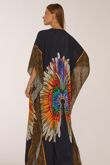 Long viscose kaftan Black headdress